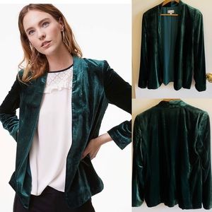 Loft Green Velvet Open Front Blazer